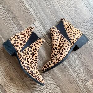 Steve Madden Jerry Leopard Print Calf Hair Slip-On Ankle Boots $129 Size 7